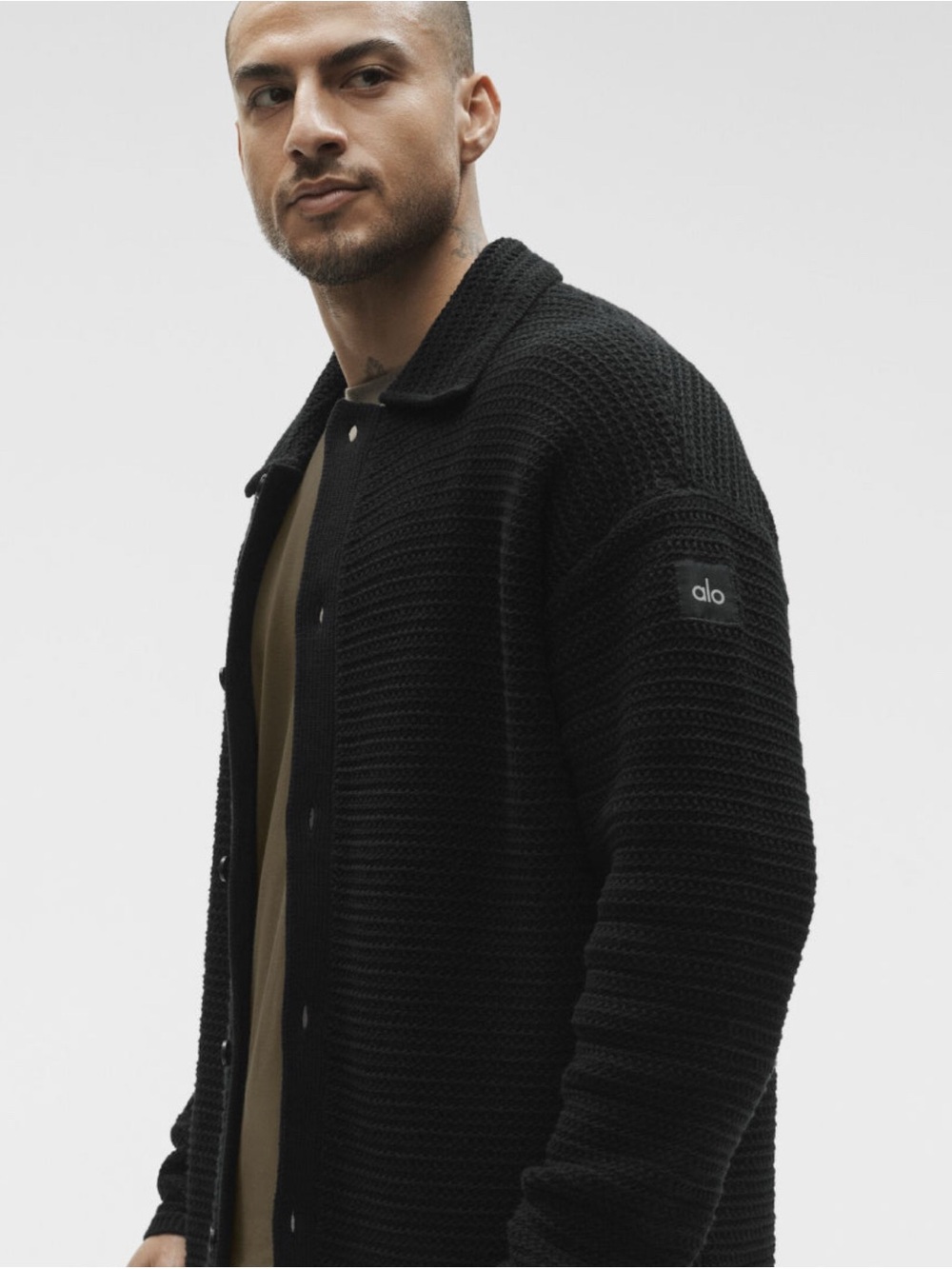 ALO Yoga Men’s Black Knit Button-Front Cardigan